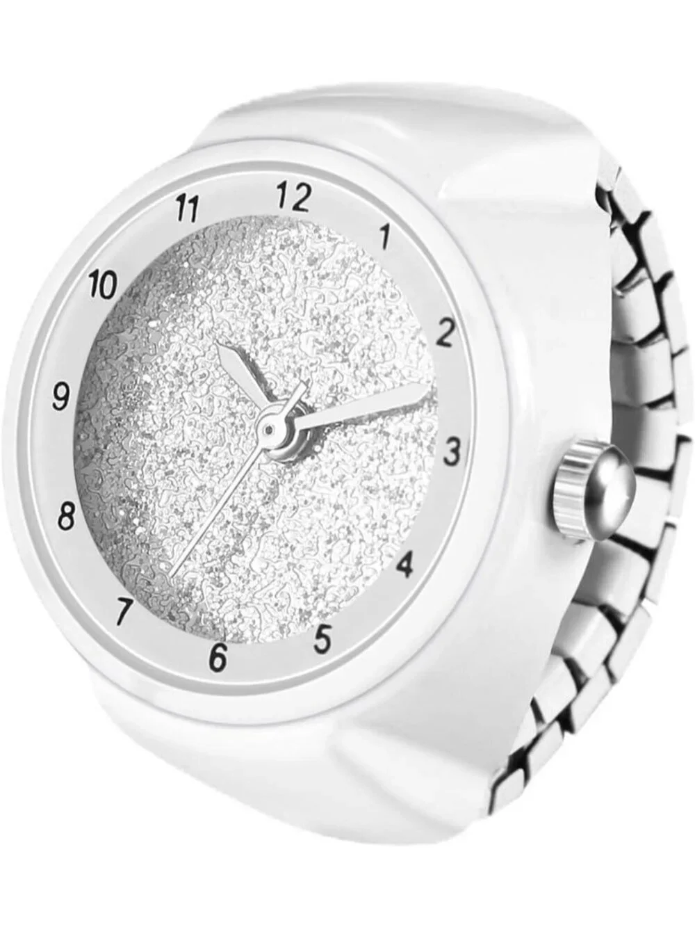 Unisex White And Grey Analog Quartz Arabic Numerals Stainless Steel Ring Watch